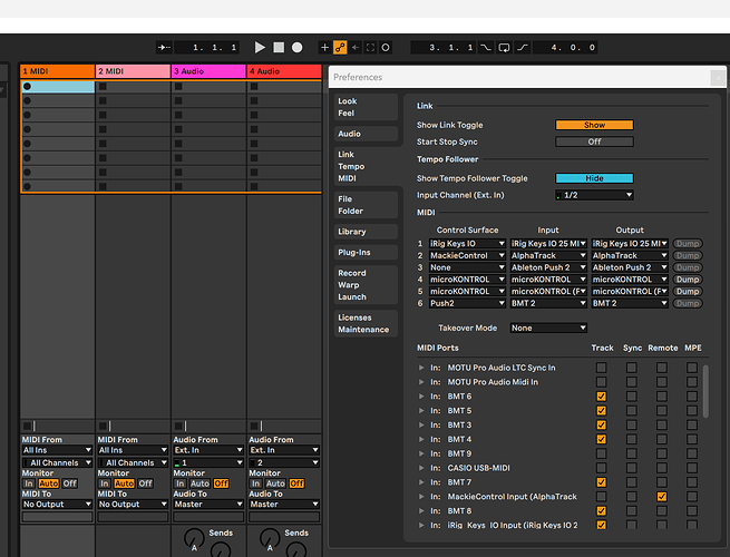 Live 11 config. Orange Box means Push 2 works