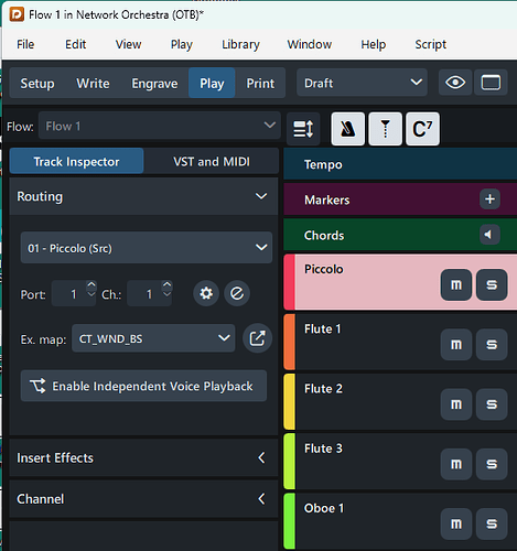 Dorico 6.2 for Windows Play - Track Inspector tab view